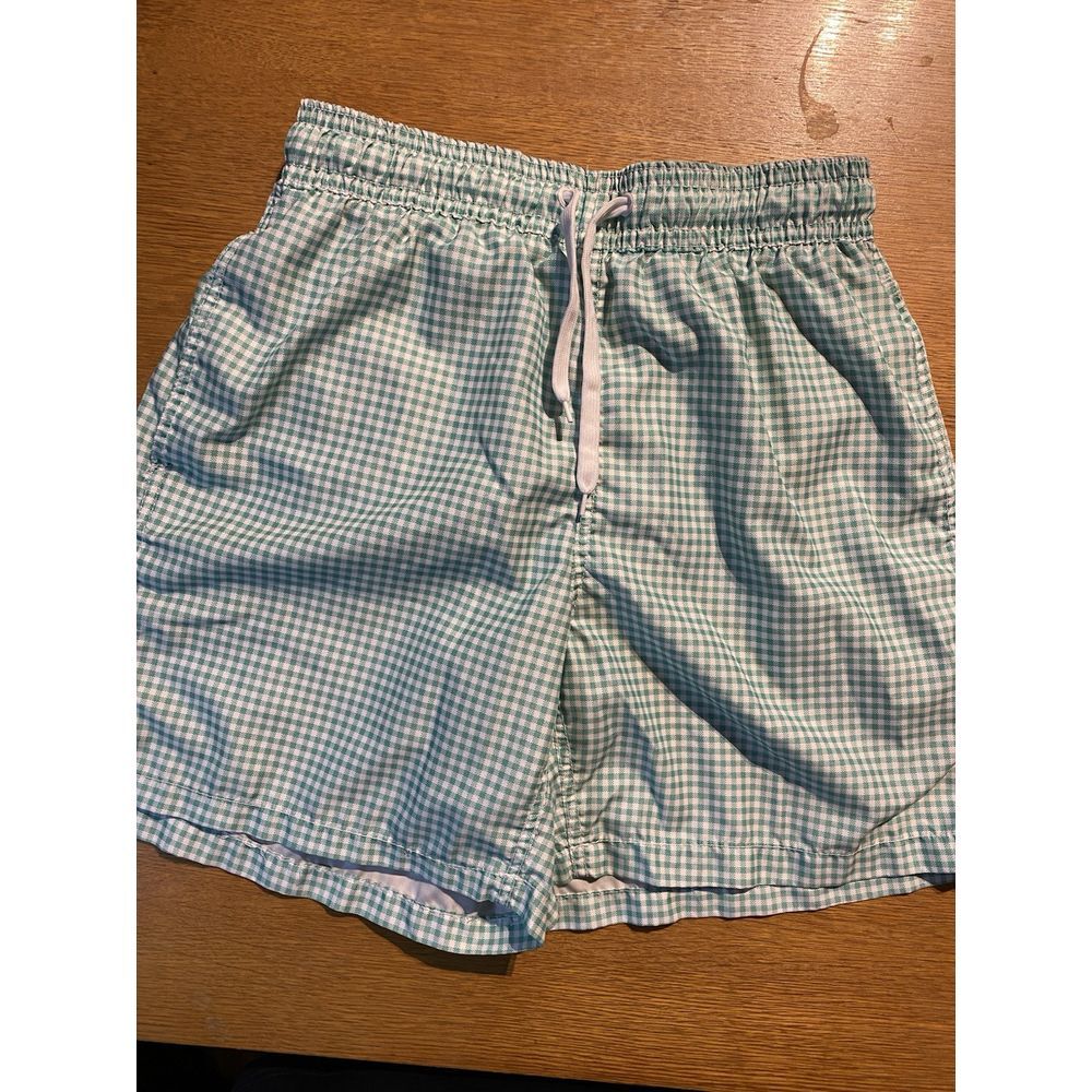 Kanu Surf Men's Monaco Swim Trunks Sz S Elastic Tie UPF 50+St. Moritz Gingham GR